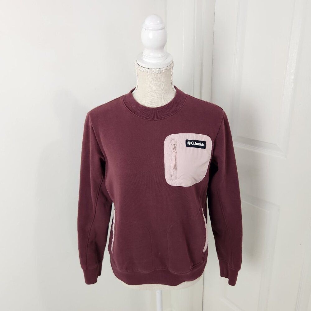 Columbia Sweatshirt Womens S Red Lodge Pullover Fleece Chest Pocket Hiking Trail